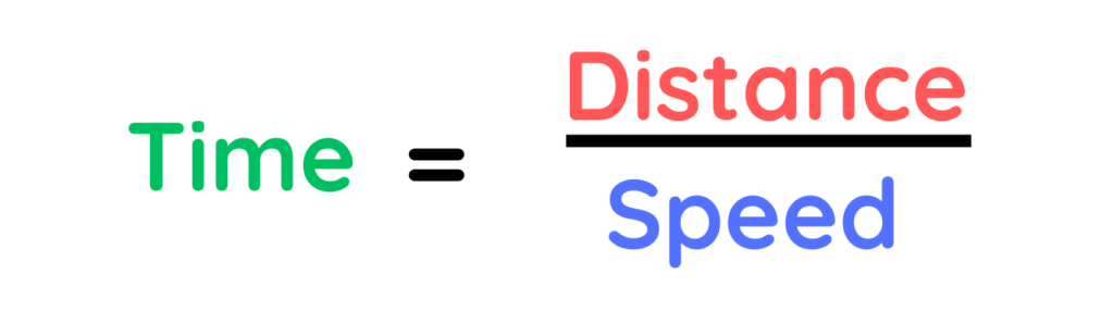 Formula of time derived by using the speed, distance and time triangle representing time as a compound measure where time = distance divided by speed