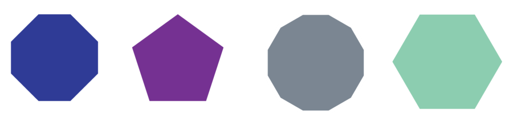 Diagram showing different regular polygons with equal sides and equal angles, used in GCSE Maths.