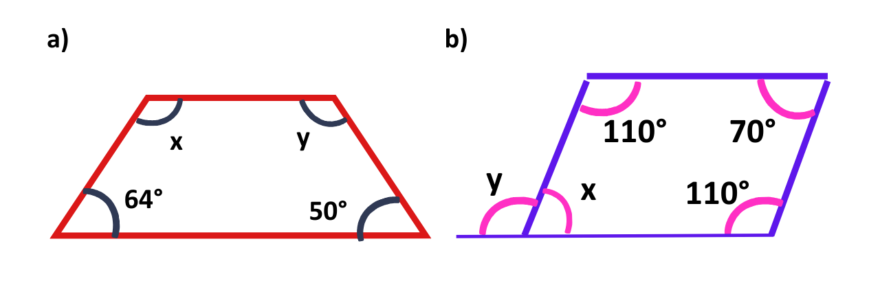 solved example image for angles in quadrilaterals using different properties of angles in parallel lines and triangles