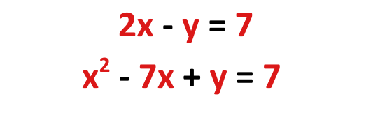 Equation for solved examples of quadratic simultaneous equations with variables x and y