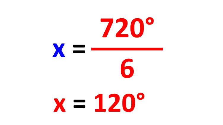 Solved example showing how to find the interior angle 𝑥 x of a regular hexagon in GCSE Maths