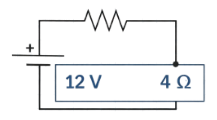 Circuit diagram with a 12V source and 4 ohm resistor