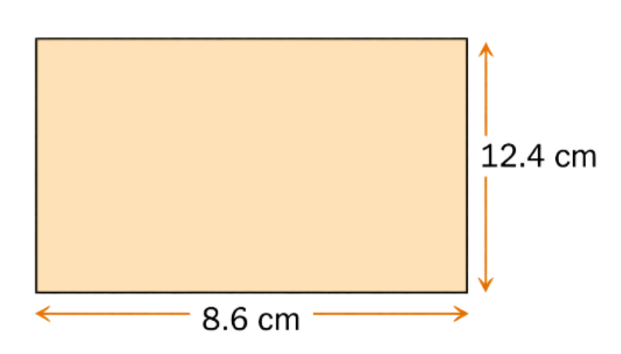 Rectangle showing length 12.4 cm and width 8.6 cm